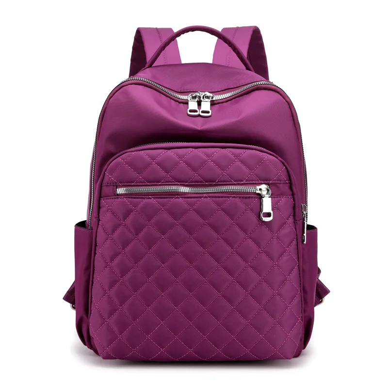Fashion Large Capacity Solid Women's Waterproof Backpacks Ladies Casual Backpack Simple Nylon Cloth Handbag Mochilas Feminina - Цвет: Style 2-Purple