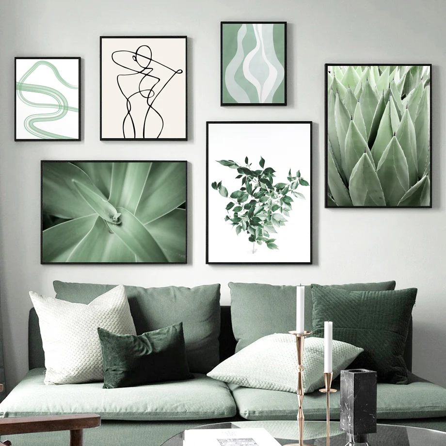 Wall-Art-Canvas-Painting-Cactus-Agave-Plant-Leaves-Abstract-Lines-Nordic-Posters-And-Prints-Wall-Pictures