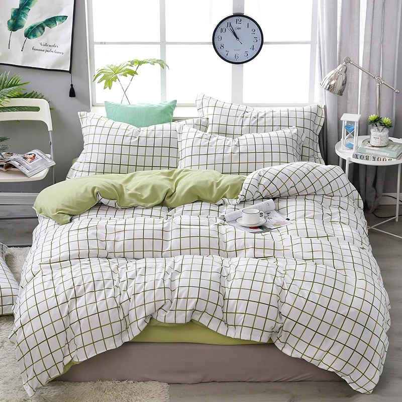 

4pcs Winter Bedding Set Striped Plaid Bed Sheet Soft Flat Sheet Double Side Bed Cover Quilt Cover Queen Size Duvet Cover