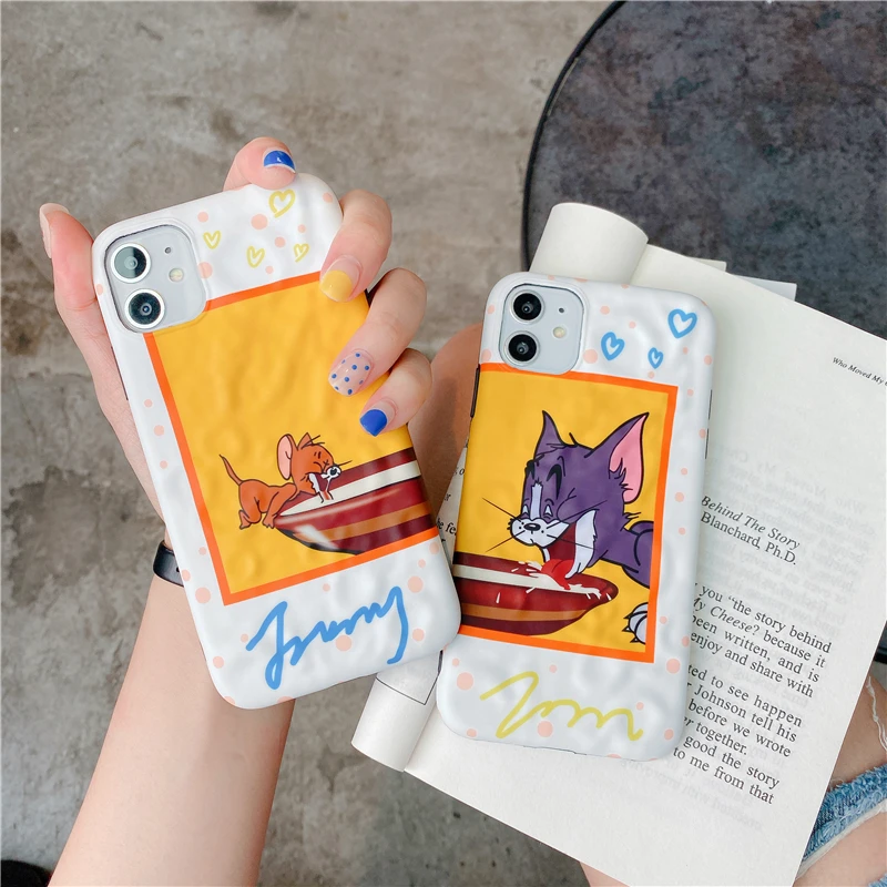 

Cute Cartoon Anime Cat mouse Couple Phone Cover Case For Iphone X 11 pro Xs Max Xr 10 8 7 Plus Luxury Soft silicone Coque Fundas