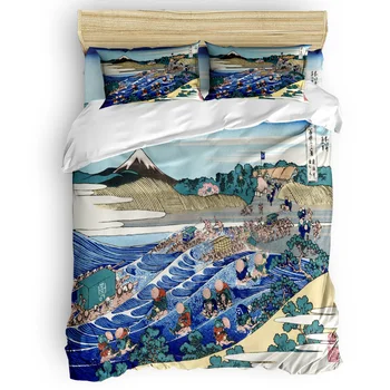 

4 Pcs Duvet Cover Sea Ink Painting Pier House Design Bedding Set Home Bedding Set Luxury Comforter Bedding Sets