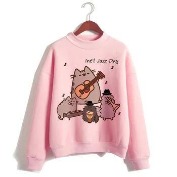 

pusheen the cat hoodie women fashion kawaii korean harajuku Sweatshirt pink female 90s cartoon clothes female hood Oversized