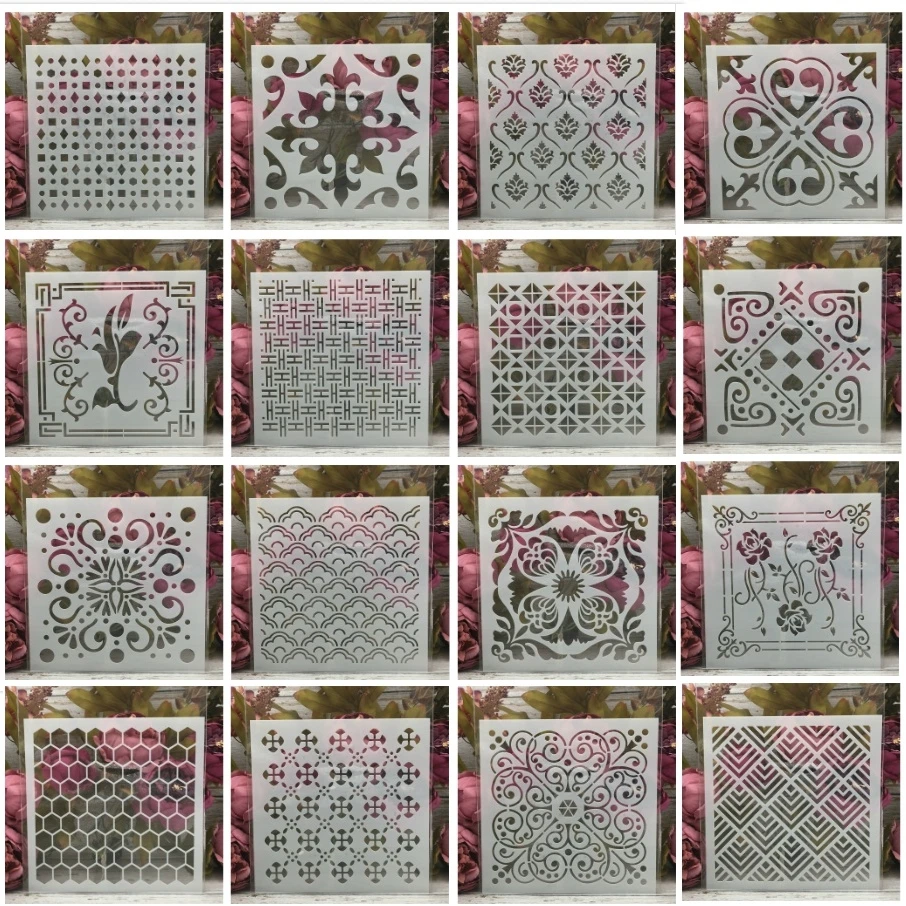 16 шт./компл. 20*20 см квадратный цветок Шестигранная Геометрия DIY трафареты для