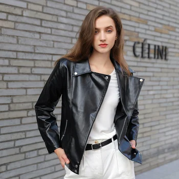

women Leather jacket locomotive BF style loose pu jacket autumn winter Faux leather jacket ladies casual coat veste femme