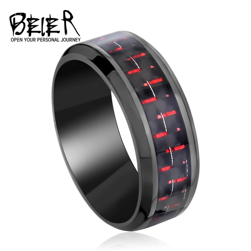 BEIER Top Fashion Men's 3 Stainless Steel Ring unique high quality retail product with carbon fiber Fashio US Size BR-R012 | Украшения