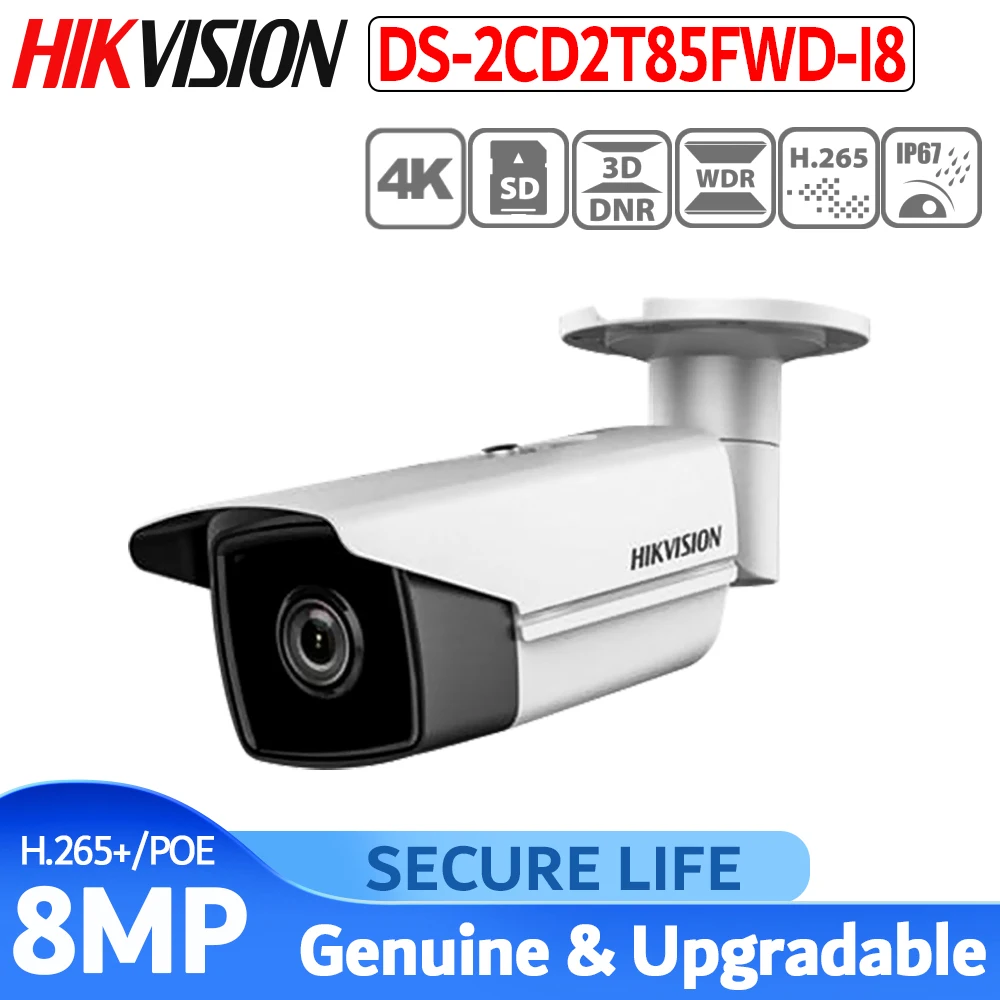 Бесплатная доставка английская версия DS 2CD2T85FWD I8 8MP H.265 + Пуля CCTV ip камера POE 80m IR SD