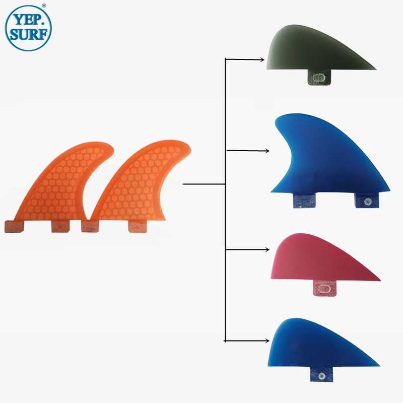Orange color Surfboard Double Tabs Fin GL with Knubster Centre Kneel Fin Honeycomb Fibreglass Surf Fin Quilhas Surf Rear Fins