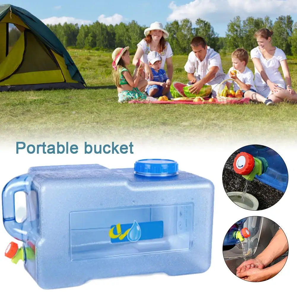 

25L Square PC Car Bucket Thickened With Faucet Self - Driving Car Portable Bucket Outdoor Camping Water Carrier Storage Containe