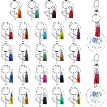 

144 Key Chain Tassels, Transparent Acrylic Disc, Jumper Key Chain Hook, Fringed Pendant DIY Key Ring Items and Crafts.