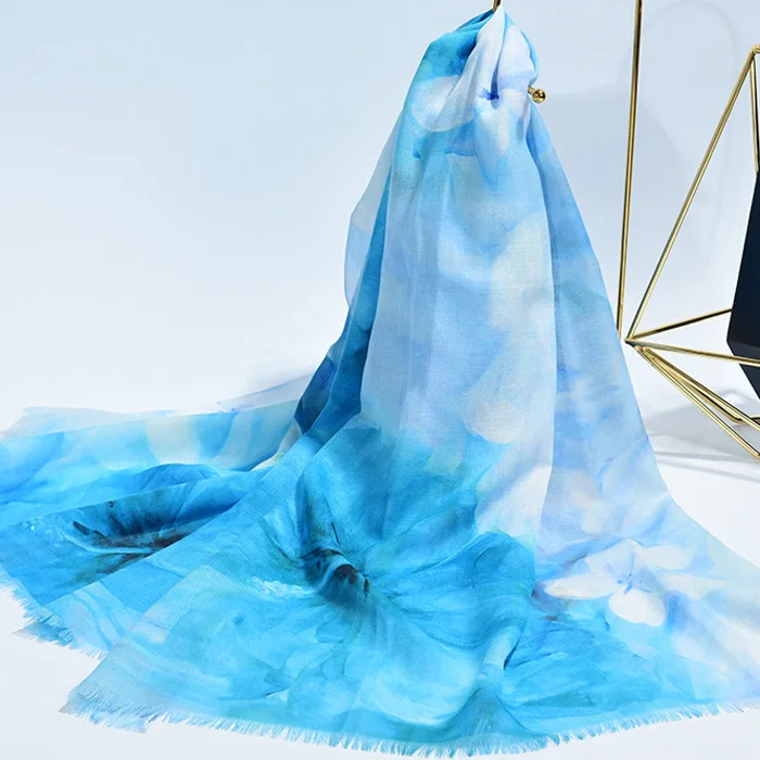 Женский шерстяной шарф со стразами, шаль для зимы 180*70 см - Цвет: Light Blue Blooming