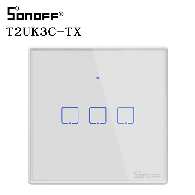 T2 UK 3C Интеллектуальный выключатель света SONOFF T2/T3 EU/UK TX 1/2/3 Gang Смарт Wi-Fi Сенсорный настенный выключатель света Умный дом 433 RF/Голосовое управление/приложение Управление - Цвет: T2 UK 3C