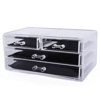 

Home Storage Rack Decorations Shelf Plastic Cosmetics Storage Rack 2 Small Drawers 2 Larger Drawers Transparent Storage Gadgets