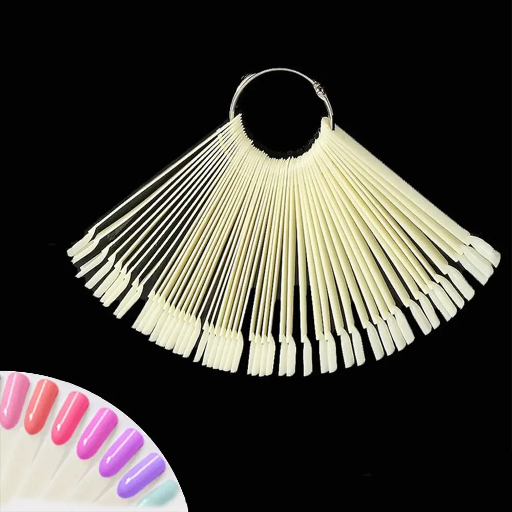 

50pcs False Nail Art Tips Color Card Board Fan Shaped Acrylic Display UV Polish Display Transparent White Practice Display Tools