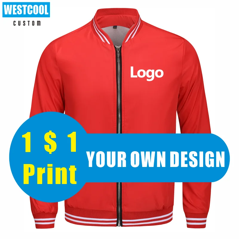 WESTCOOL Casual Thin Classic Windbreaker Baseball Uniform Print Personal Design 7 Colors Embroidery Zipper Jacket