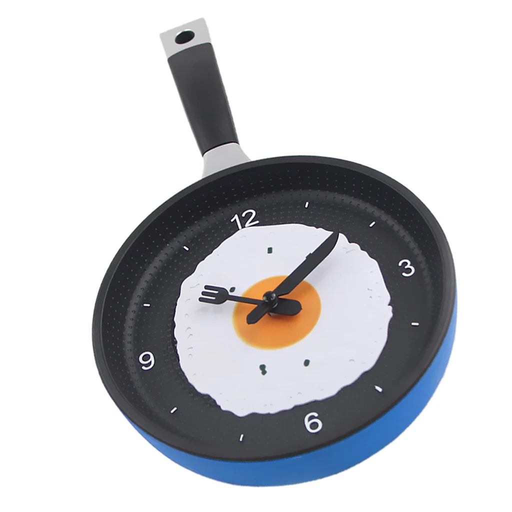 Kitchen Theme Wall Clock,Frying Pan Shaped with Fried Egg Silent Wall Clock, Non-Ticking,Modern Style Wall Clock