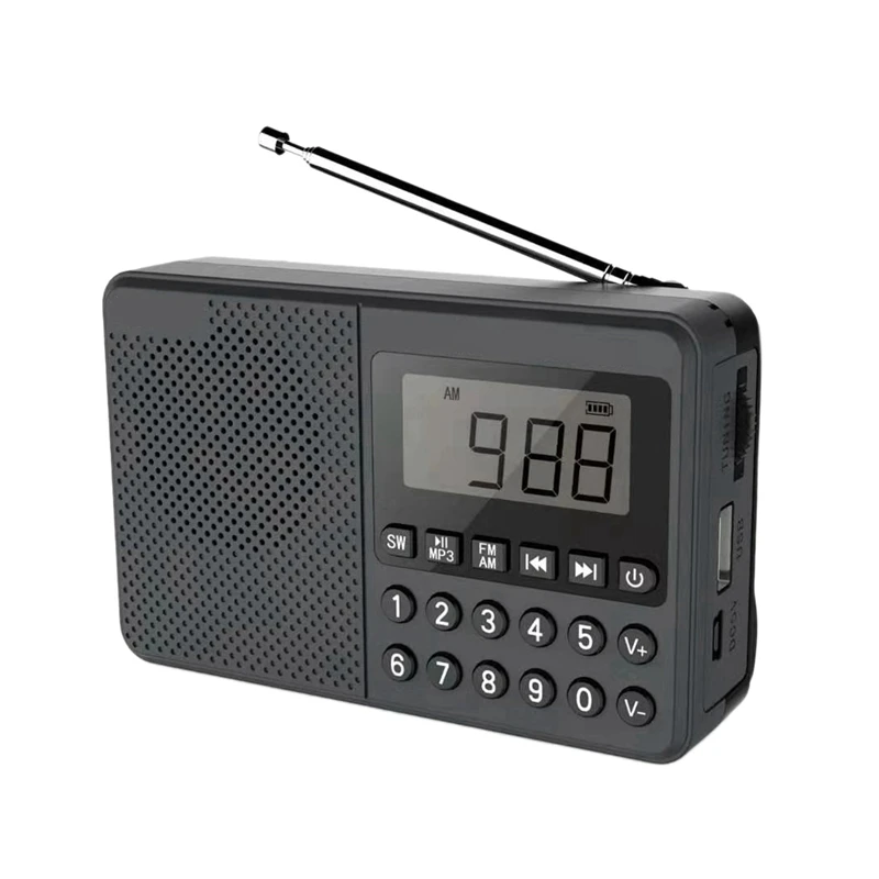 Портативный FM/AM/SW радио медиа динамик MP3 музыкальный плеер Поддержка tf-карты с светодиодный дисплей и большой Ailicone ключ(черный