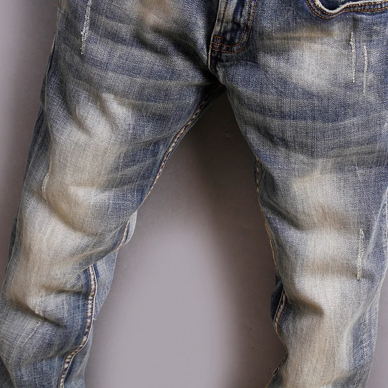 Italian Style Fashion Men Jeans Retro Wash Slim Fit Classical Jeans Men Simple Denim Pants High 4