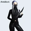 Goth Dark Gothic Grunge Style T-shirts Punk Black Long Sleeve Turtleneck Tee Bodycon Zipper And Belt Front Patchwork Women Tops ► Photo 2/6