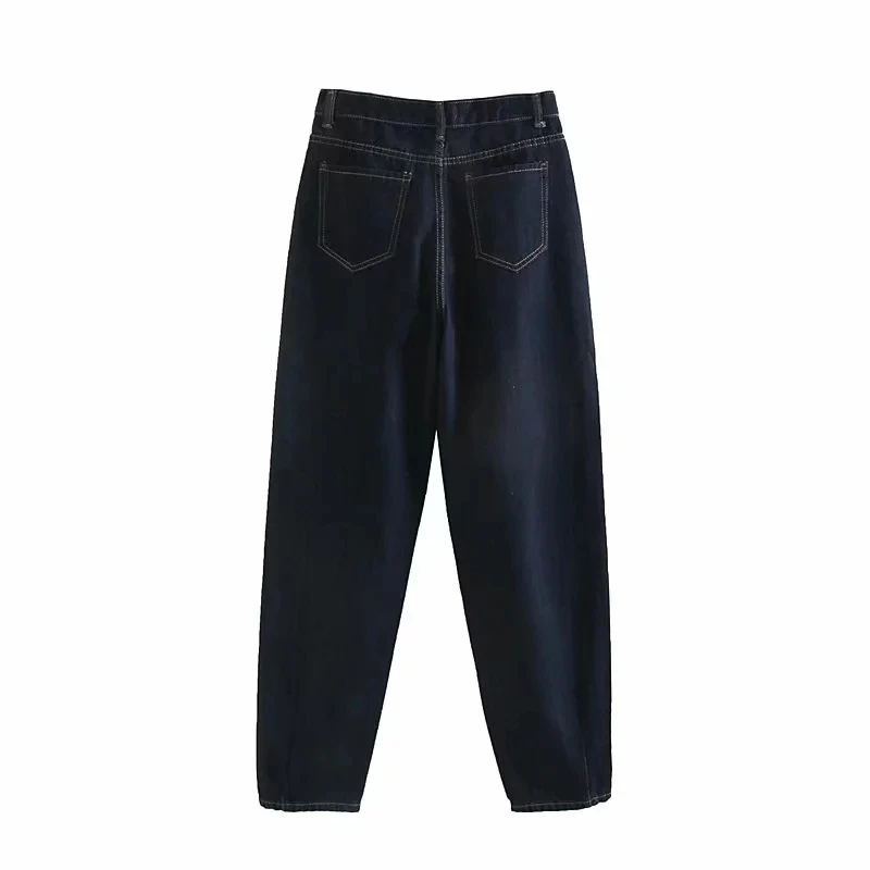 Увядшие английские уличные винтажные синие джинсы для мамы, женские джинсы с высокой талией, Свободные плиссированные джинсы, джинсы для женщин в стиле бойфренд