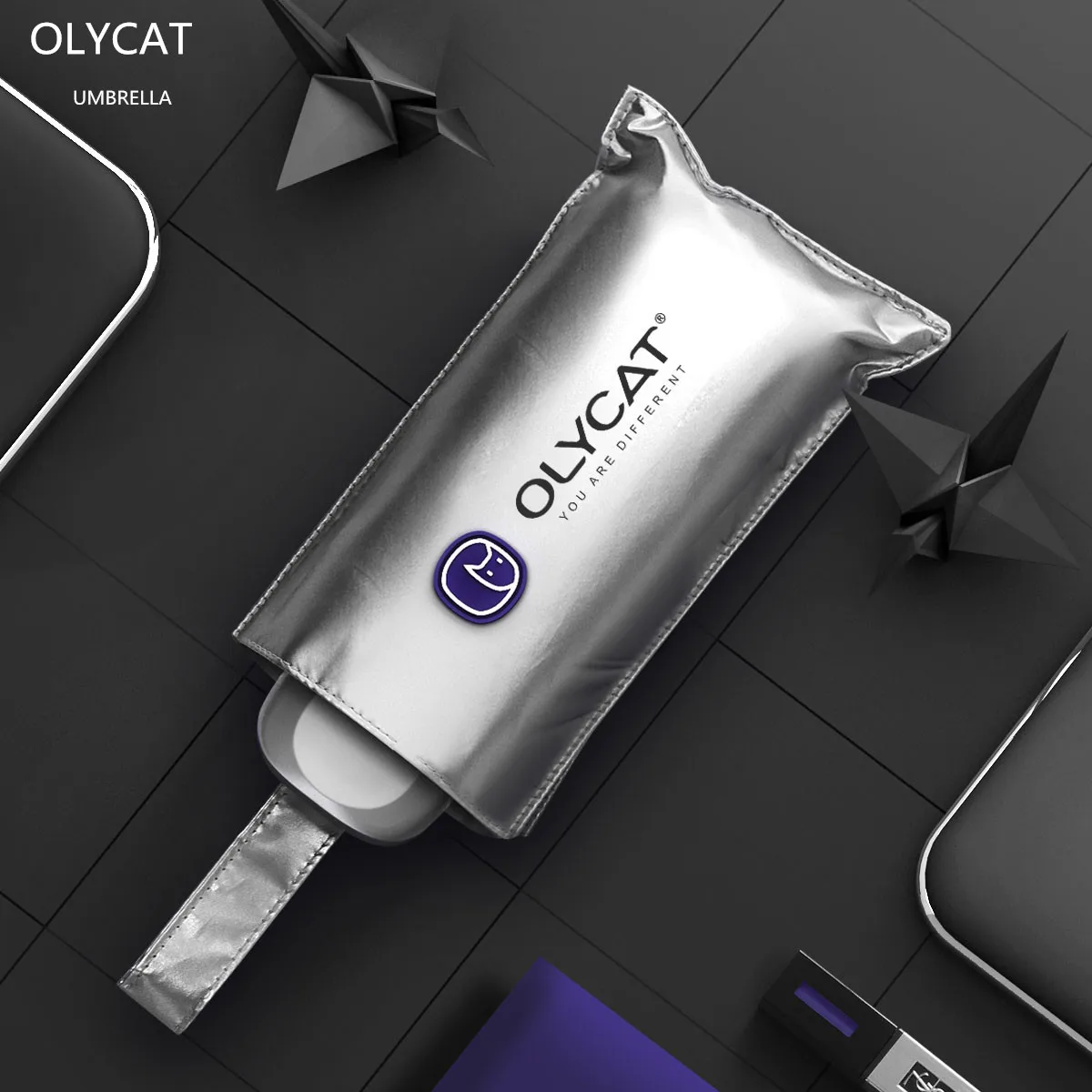 

OLYCAT Portable five folding sunny and rainy umbrella mini pocket titanium silver children's and women's UV protection umbrella.