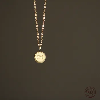 

Bohemian Simple Round Brand "goodluck" Lucky Tag Necklace Women Banquet Wedding fashion Jewelry Accessories Girlfriend Gift