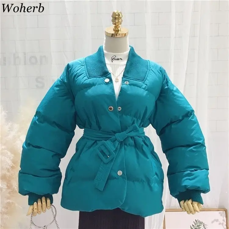 Woherb, одноцветные, теплые парки,, v-образный вырез, толстое с поясом, зимнее пальто, для женщин, на шнуровке, на молнии, куртка, женская мода, винтажное, с подкладкой, пальто