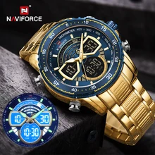 NAVIFORCE мужские военные спортивные водонепроницаемые часы Роскошные Аналоговые кварцевые цифровые наручные часы для мужчин с яркой подсветкой золотые часы NAVIFORCE мужские военные спортивные водонепроницаемые часы Роскошные Аналоговые кварцевые цифровые наручные часы для мужчин с яркой подсветкой золотые часы
