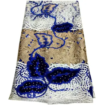 

High quality french velvet lace 2019 embroidered tulle mesh lace for party Swiss guipure lace fabrics with stone DG972
