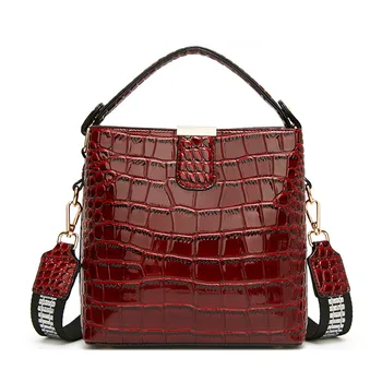

2020 new women's shoulder bag solid color crocodile pattern handbag fashion simple square ladies messenger bag bucket bag