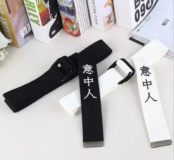 

11.11Canvas Nylon Student Harajuku Chinese characters personality Text Double buckle Casual off white Canvas belen Men Jeans gg