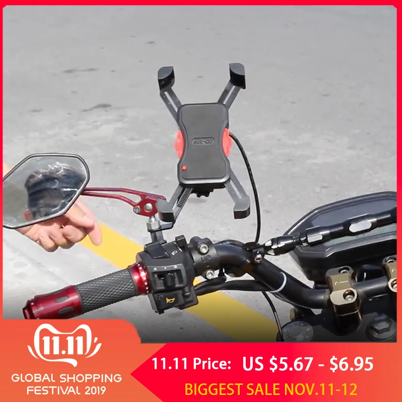 Bike Motorcycle Phone Holder 360 Rotatable Handlebar Bicycle Phone Holder Rearview Mirror Mobile Cell Phone Stand