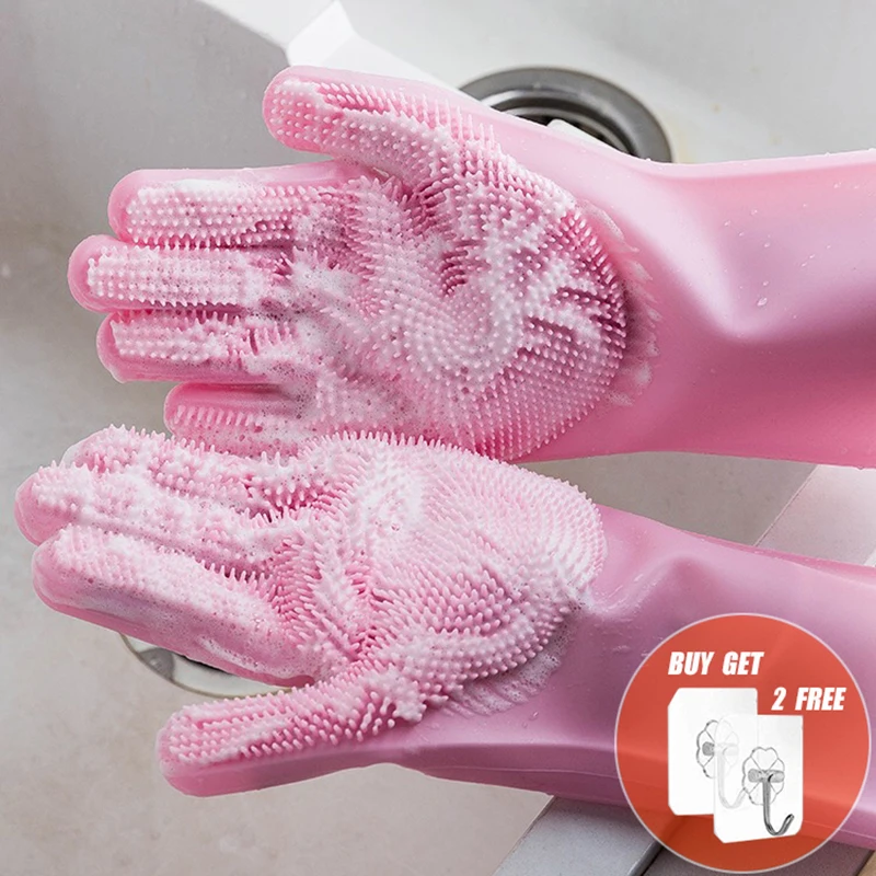 ATUCOHO Dishwashing Cleaning Gloves Magic Silicone Rubber Dish Washing Glove For Household Scrubber Kitchen Clean Tool Scrub