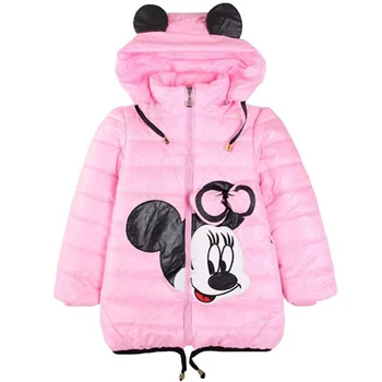Новинка; куртка с Минни для девочек; зимнее пальто для девочек; Верхняя одежда с Анной и Эльзой; теплая хлопковая куртка с капюшоном; подарки для детей - Цвет: JK029-Pink