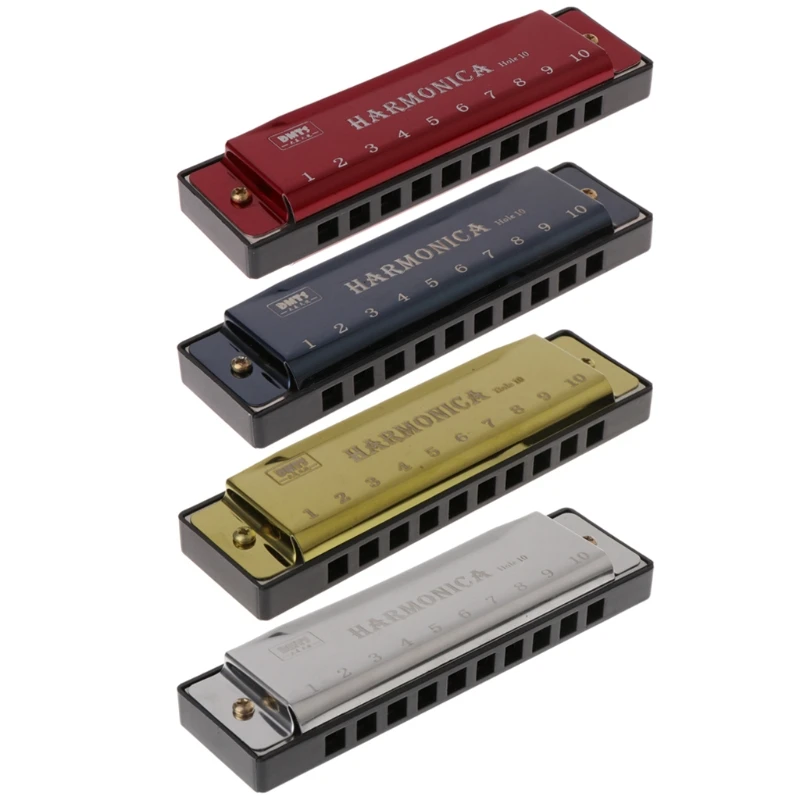

10 Holes Key of C Blues Harmonica Musical Instrument Educational Toy with Case