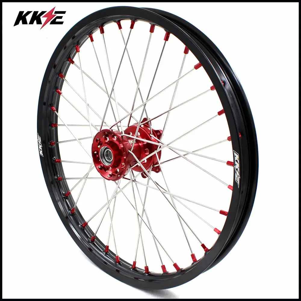 KKE 21 и 18 эндуро колеса Набор для HONDA CRF250R 04-13 CRF450R 02-12 красный ниппель спиральный ЧПУ диски