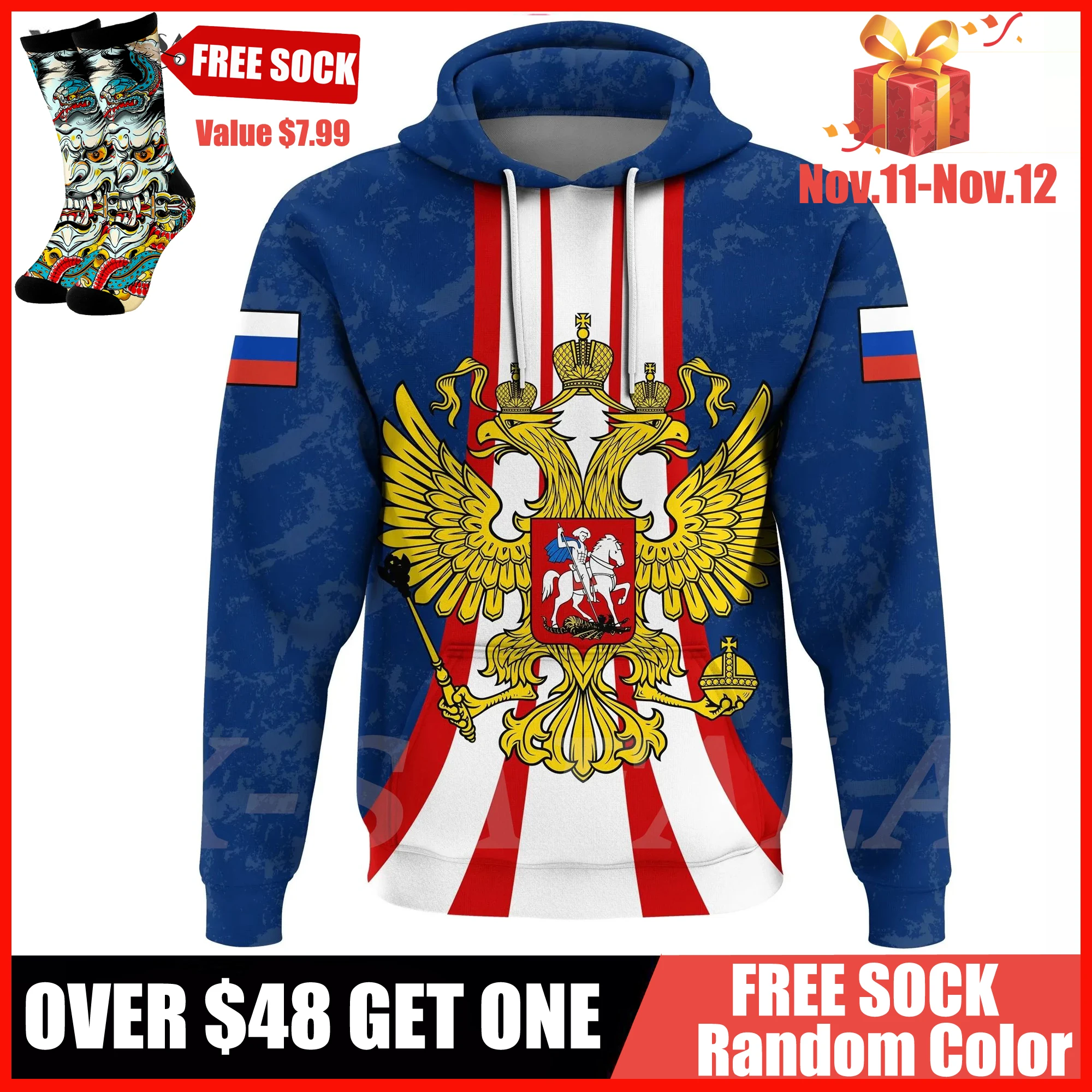 Russia Eagle Tattoo Country Flag 3D Printed Hoodie Man Women Pullover Tracksuit Outwear Zipper Sweatshirt Casual Jersey | Мужская одежда