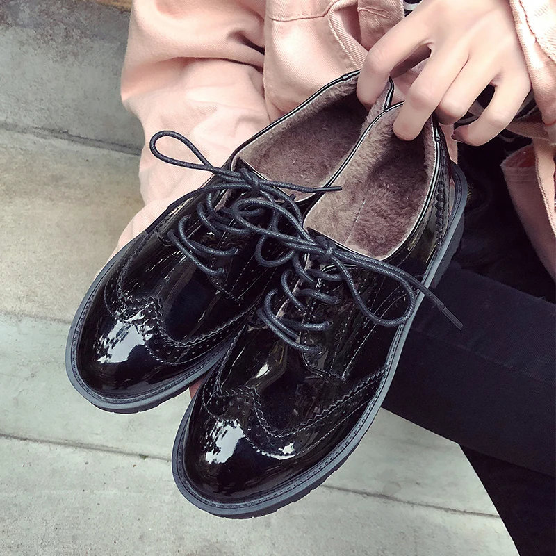 

Women Shoes Autumn Women's Heels British Style Black Flats Oxfords Round Toe All-Match Female Footwear Casual Sneaker Fall On