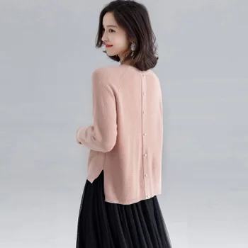 

2020 NEW autumn and winter new back pearl buckle long-sleeved round neck sweater Korean knit bottoming shirt women