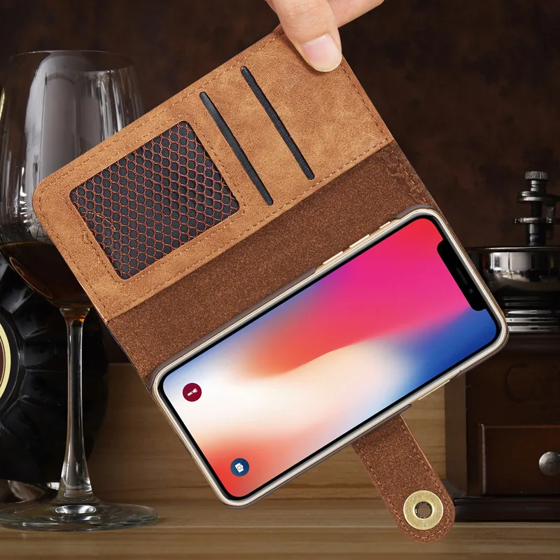 Для iPhone X XS Max XR Флип Магнитный 2 в 1 кобура держатель карты бумажник чехол для iPhone 5SE 6 6S 7 8 Plus 11 ретро кожаный чехол