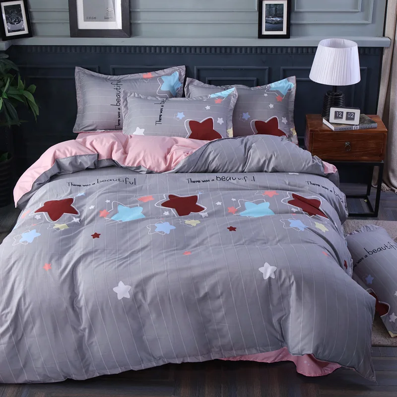 

Grey Star Lovely BeddingSet 4pcs FreeShipping Plaid Striated DuvetCover Twin Double Queen King Bedding Article Boys Men Bedsheet