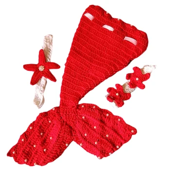 

Baby Hat Mermaid Newborn Photography Props Girls Crochet Knitted Cap Hand-woven Photo Costume Props Hats red