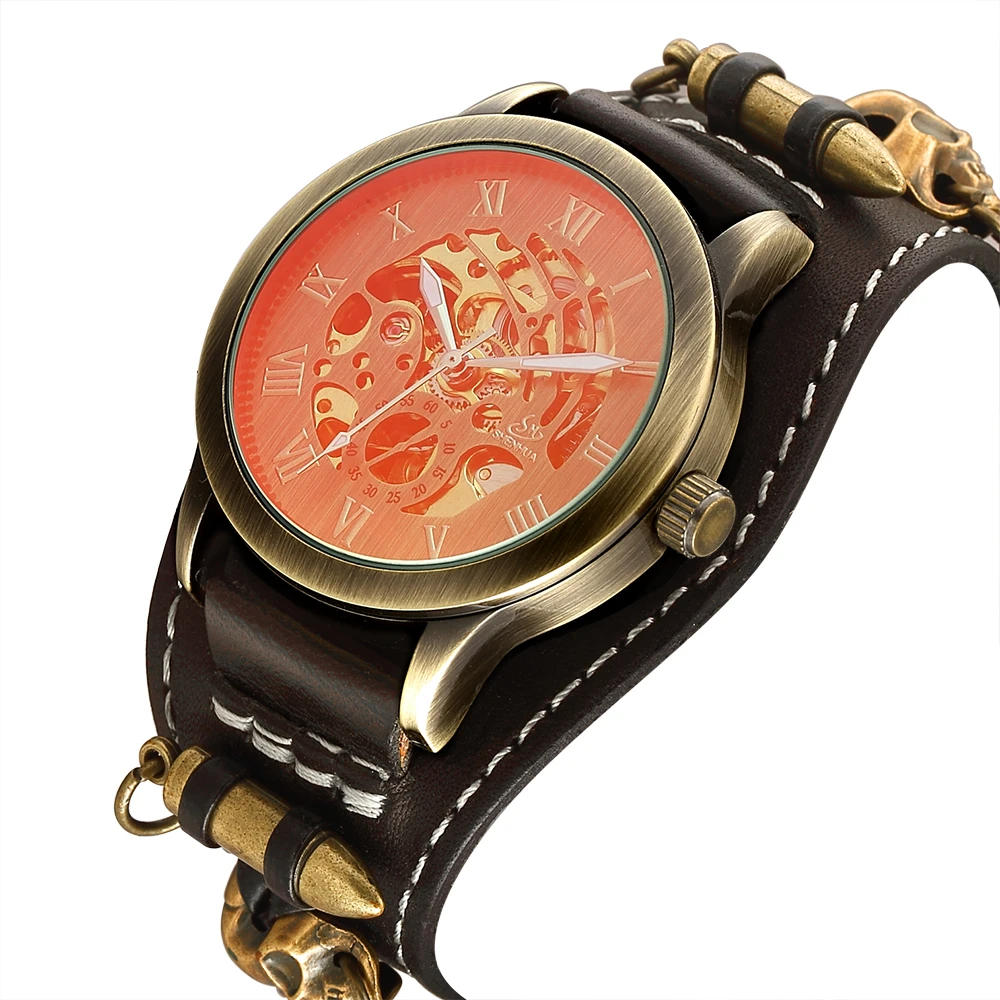 

SHENHUA Automatic Self Winding Mens Watch Men's Mechanical Skeleton Watches New Arrival Antique Watches Luxury Brand Clock