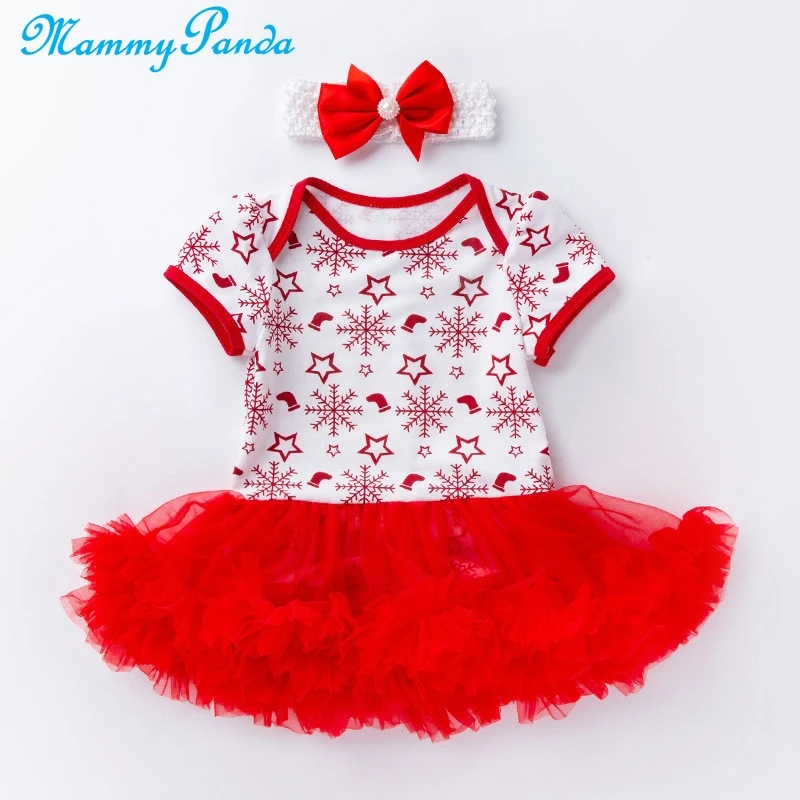 Baby girl Bodysuit Romper Dresses Christmas Clothes Veil Baby XMAS Toddler Kid Santa Tree Snowflake Jumpsuit Dress Headband Set