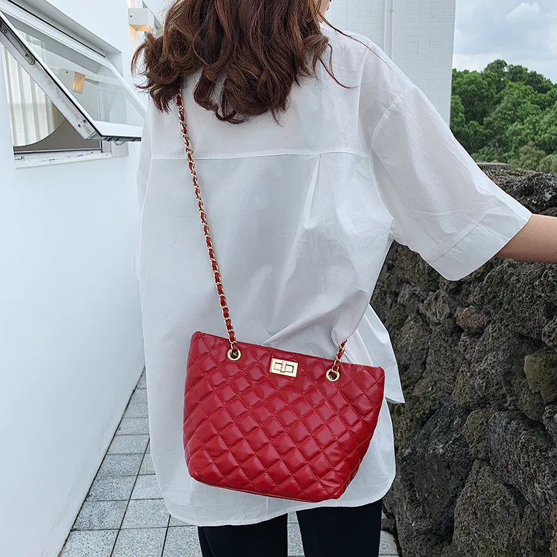 

2019 Summer Korean-style New Style Shoulder Women's Bag Cool Rhombus Chain Graceful Versitile Fashion Square Sling Bag