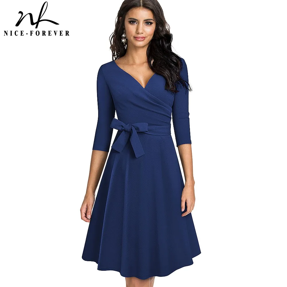 Sash Retro Dresses Swing Spring Flare Cocktail Party Nice-Forever Pure-Color with Women
