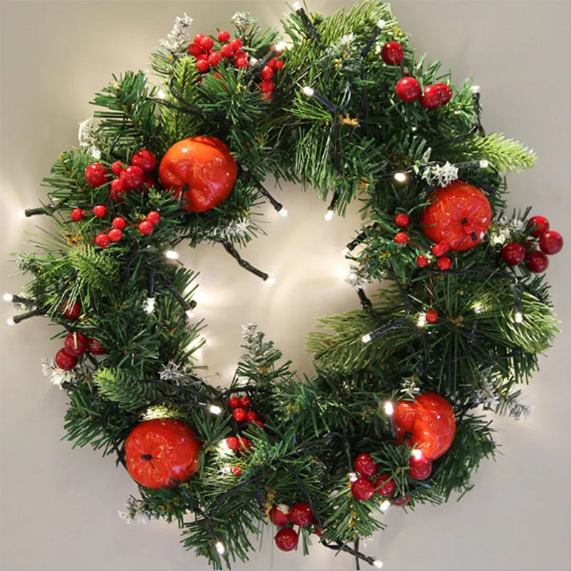 Fairy Cherry Christmas Wreath for Christmas Decoration Handmade Rattan Pendant Garland for Xmas Tree Home Mall Door Decoration