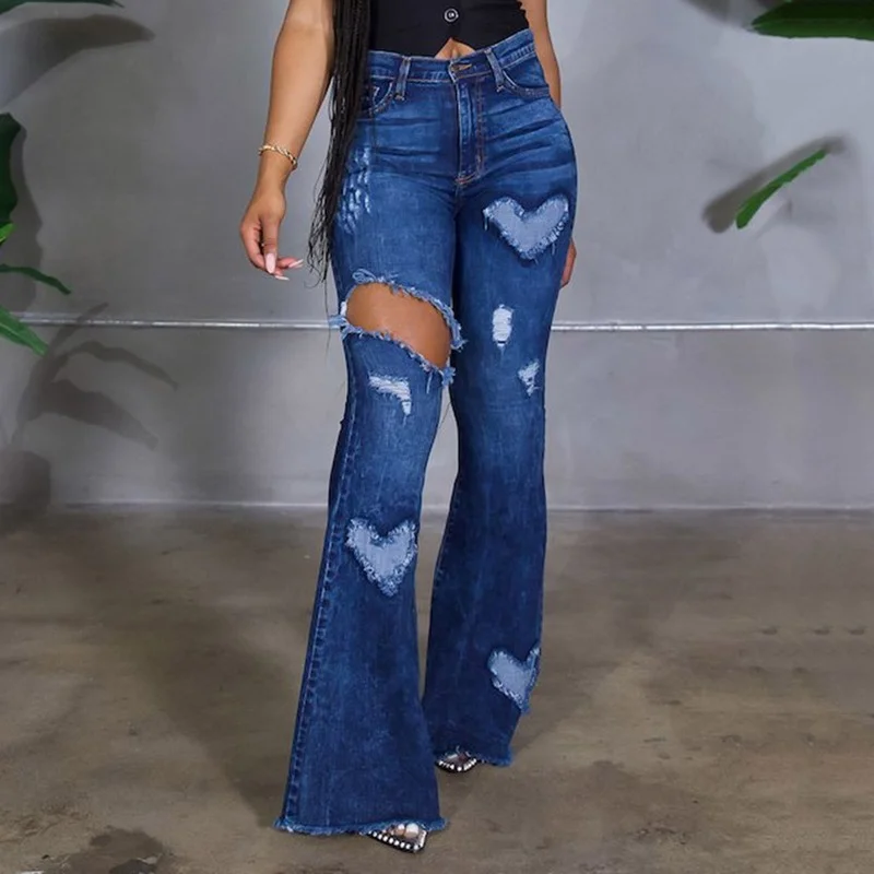 New Heart shaped Flared Pants Mom Jeans 