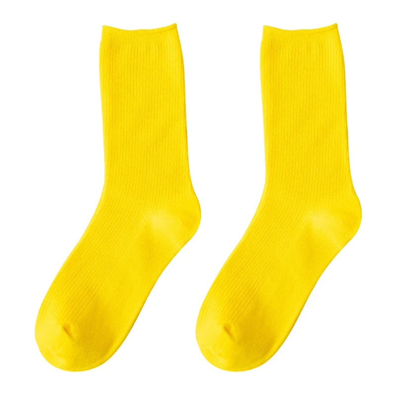 yellow Хлопковые однотонные цветные яркие вертикальные завитые женские носки без пятки корейские свежие женские высокие носки ворсовые Носки - Цвет: yellow
