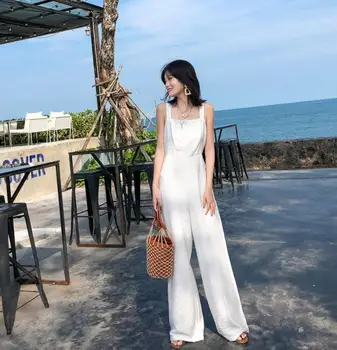 

Fashion Women Bodycon Backless Summer Jumpsuit Sleeveless Overalls Wide Leg Solid Elegant Party Beach Holiday Romper