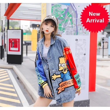

Spring cartoon 2020 sequins designs denim jackets fashion women long jackets